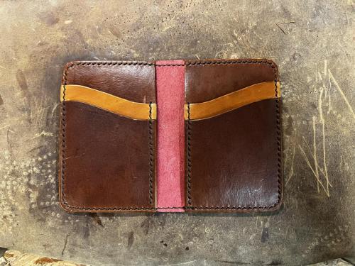 bi-fold portrait leather wallet open